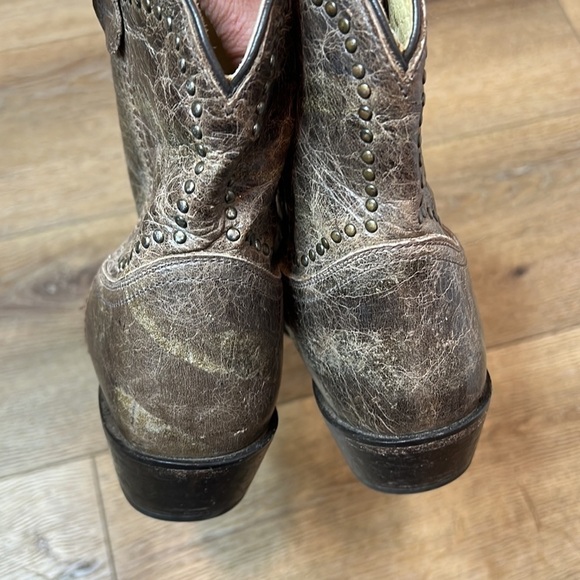 Sonora by Double H Brown Leather Studded Cowboy Booties 8 1/2M - Picture 6 of 10